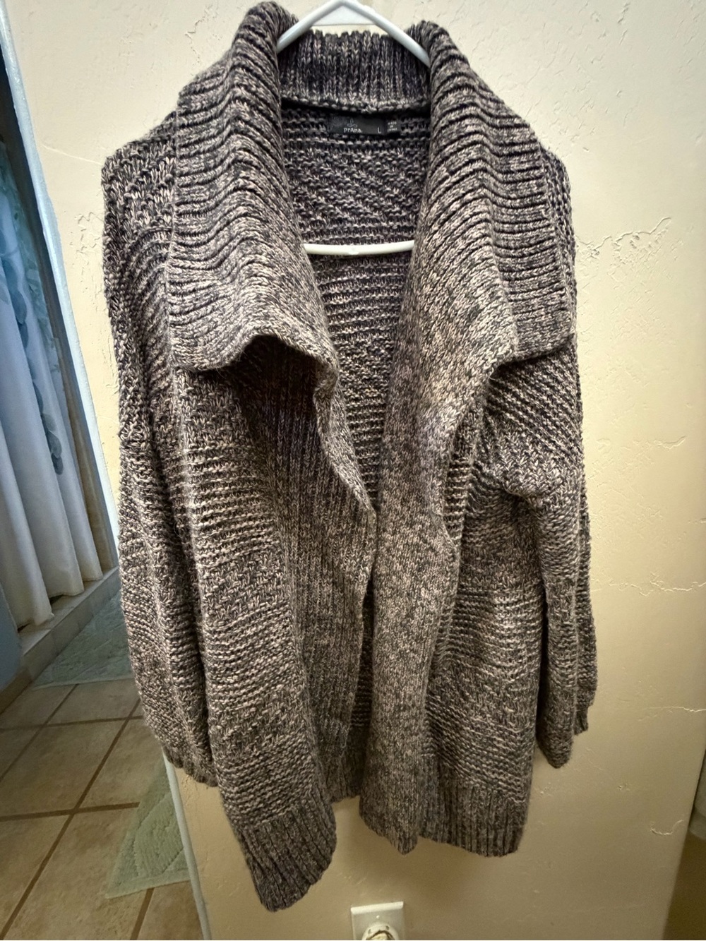 prAna Sukie Cardigan Large Chunky Knit Wool Alpaca Gray Duster